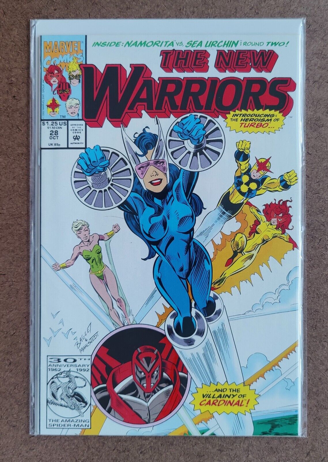 The New Warriors, Vol. 1  #28 Marvel 1992 1st app. of Turbo, 1st app. of Cardin